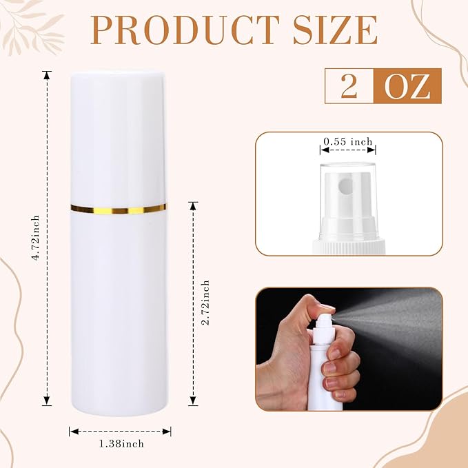80 Pack 2 oz Plastic Spray Bottles Fine Mist Travel Spray Bottles with Pump Cap Double Cap Refillable and Reusable Empty Plastic Containers for Travel Cosmetic Essential Oils Perfume (White)