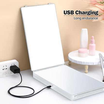 JANMPASK LED 3 Way Mirror for Self Hair Cutting Vanity Mirror Barber Supplies Accessories 360 Makeup with Light Trifold Mirror to See Back of Head (White with Light)