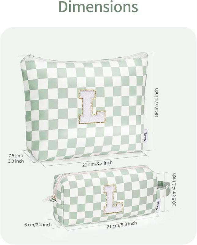 Narwey 2 PCS Valentines Day Gifts for Her Personalized Initial Makeup Bag, Girlfriend Teacher Women Teen Girls Gifts Trendy Stuff 10 11 12 14 13 15 16 Years Old, Travel Toiletry Bags Cosmetic Bag (L)