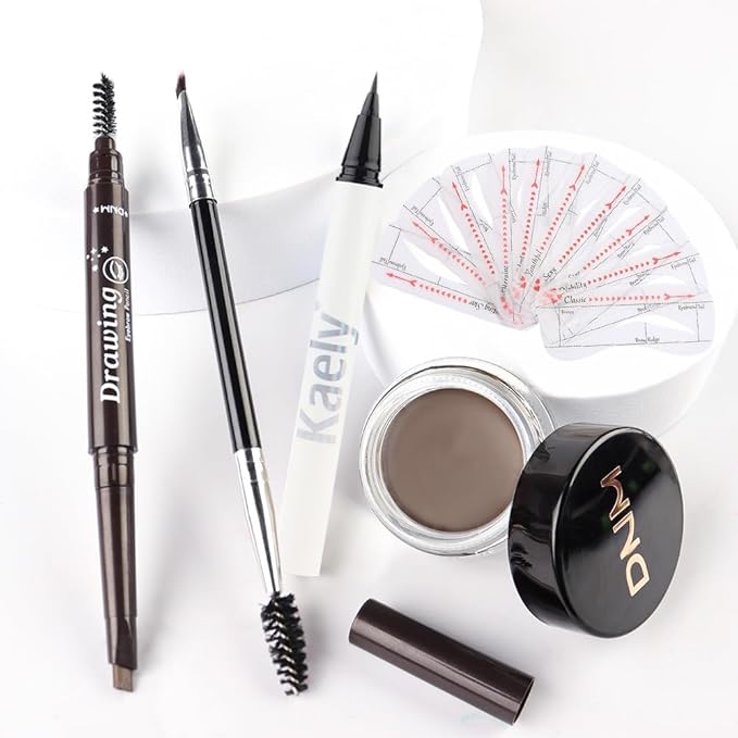 evpct Eyebrow Stencils Kit for Women Shaping, Eyebrow Shaper Makeup Kit, Eye Brow Stencil Shaper Tinting kits for Women, with Eyeliner, Eyebrows Pencil, Pomade, Brush and 10 Stencils, Kit04 DARK BROWN