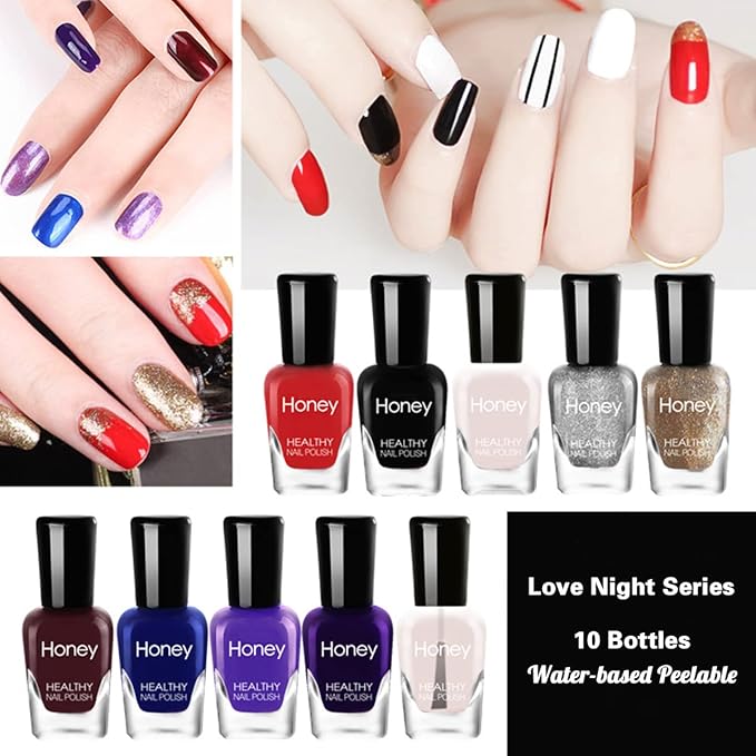 Non-Toxic Nail Polish Set, Easy Peel Off & Fast Dry, Eco-Friendly & Organic Water Based Nail Polish for Women & Teens