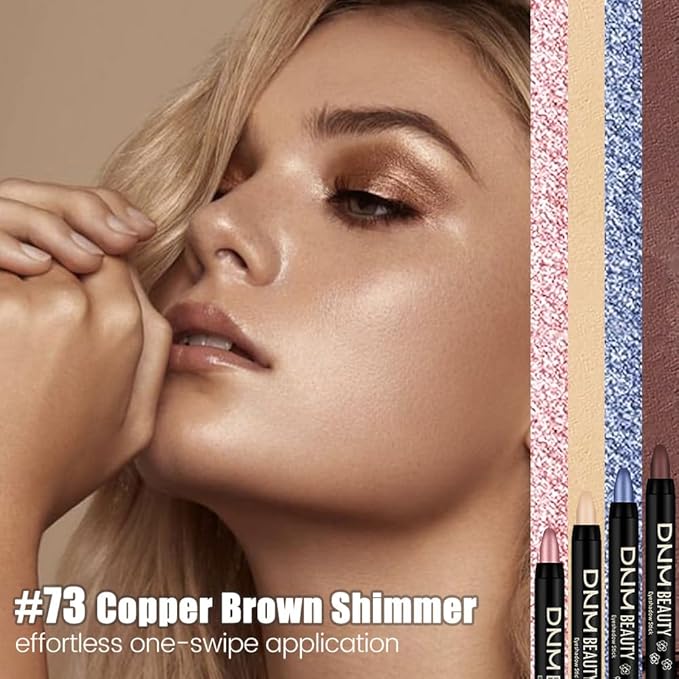 Copper Brown Shimmer Cream Eye Shadow Stick Makeup for Women, Shimmer Eyeliner Pencil Eyeshadow Brightener Stick for Eyes, Waterproof Eyeshadow Applicator Blendable sombras para ojos 73#