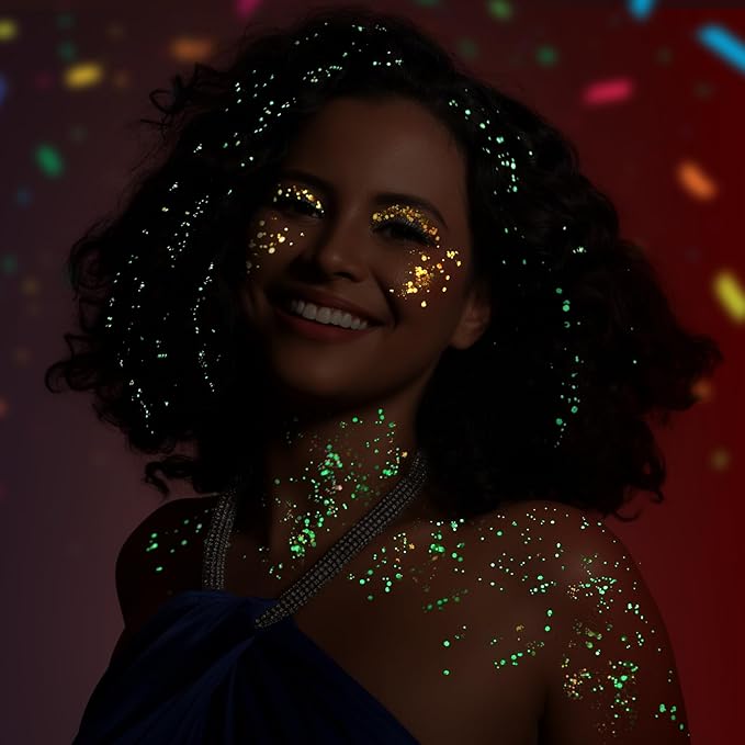 Teenitor 12 Colors Glow in The Dark Glitter Gel, Face Glitter Body Glitter Gel Hair Glitter for UV Black Light Halloween Makeup Raves Festivals