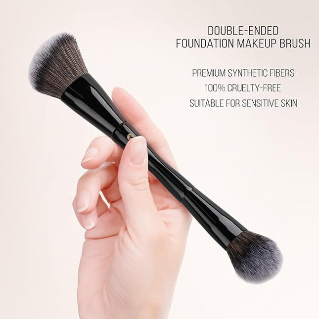 KINGMAS Foundation & Bronzer Duo Brush, Dual-ended Angled & Round Top Contour Makeup Brush, Synthetic Bristles for Beauty Blending Liquid Powder, Concealer Cream Blush (Black)