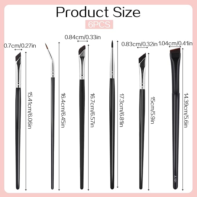 Professional Angled Eyeliner Brush Set, 6 Pcs Eye Makeup Brush Eyebrow Brush Tools Precision Eye Liner Brush Ultra Thin Eye Liner Slanted Flat Angle Eyeliner Brushes Synthetic Bristles