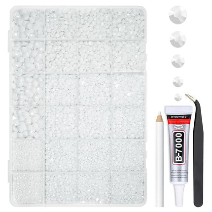 qiipii Pure White Resin Rhinestones w B7000 Glue for Bedazzling Crafting 2mm-6mm Flatback Jelly Stones Diamonds Gems Bedazzler Kit Charms for Nails Face Eyes Makeup Tumblers Bottles DIY Crafts Shoes