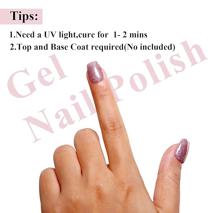 Imtiti Rose Gold Iridescent Glitter Gel Polish - Soak Off LED U V Shimmer Sparkle Nail Gel Polish DIY Nail Art Starter Kit for Women Girls 10ML