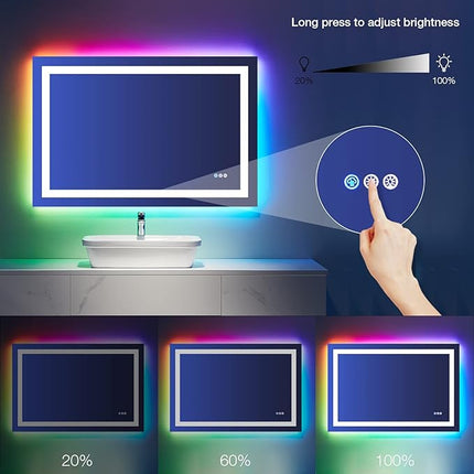 LOAAO 48"X30" LED Bathroom Mirror with Lights, Anti-Fog, Dimmable, RGB Backlit + Front Lighted, Bathroom Vanity Mirror for Wall, Memory Function, Waterproof, Tempered Glass