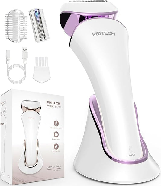 PRITECH Electric Shaver for Women - Cordless Razor for Women Portable Lady Shaver for Legs, Arm, Underarms, Bikini, USB Rechargeable, Wet & Dry Waterproof Bikini Trimmer for Woman, Purple
