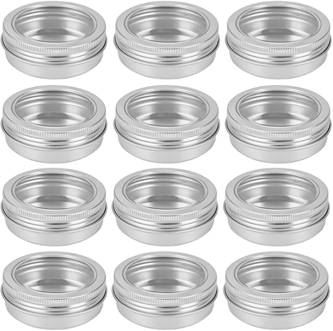 75 Pcs Clear Window Aluminum Round Cans,Candle Containers with Screw Lid,2 Oz Metal Round Tins for Crafts,Cosmetic, DIY