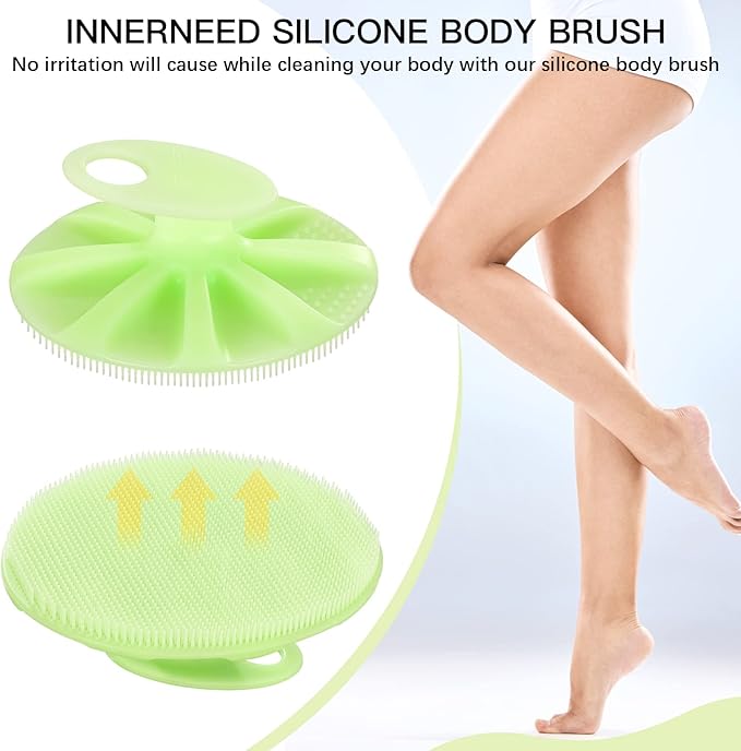 INNERNEED Food-Grade Soft Silicone Body Cleansing Brush Shower Scrubber, Gentle Exfoliating and Massage for All Kinds of Skin (Green)