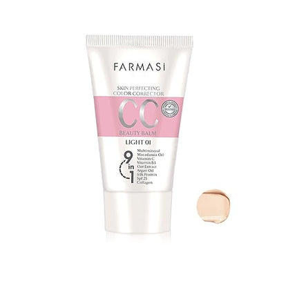 FARMASi CC Color Control Cream, Natural and Flawless Finish, Enriched Formula with Multimineral & Spf 25+, All-Day Hold, All Skin Types, 1.7 fl. oz, Light