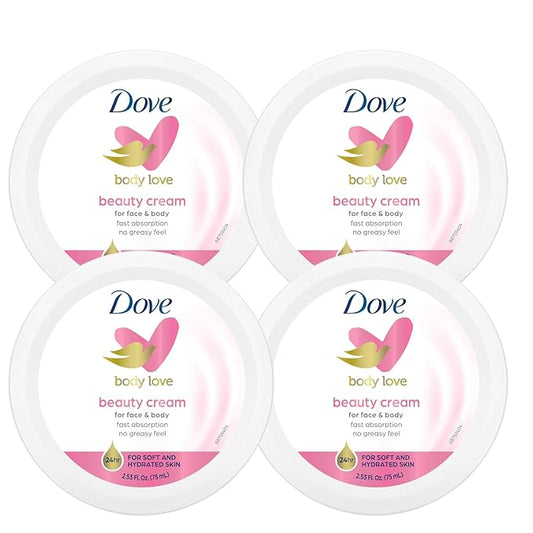 Dove Nourishing Body Care, Face, Hand, and Body Beauty Cream for Normal to Dry Skin Lotion for Women with 24-Hour Moisturization, 4-Pack, 2.53 Oz Each Jar
