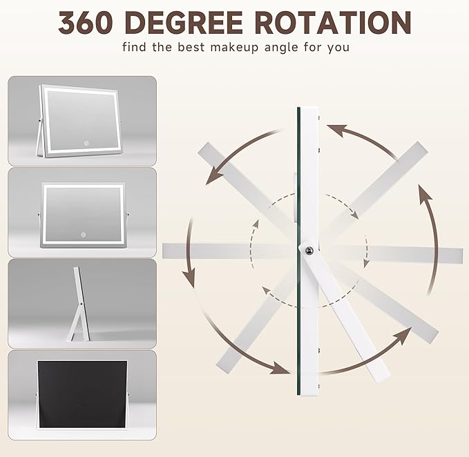MINISO Vanity Mirror with Lights, 17.7" x 14" LED Makeup Mirror, Light & Brightness Adjustment, Smart Sensor, 360°Rotation, Aluminum Alloy Metal White Frame, with 5X Magnifying Glass
