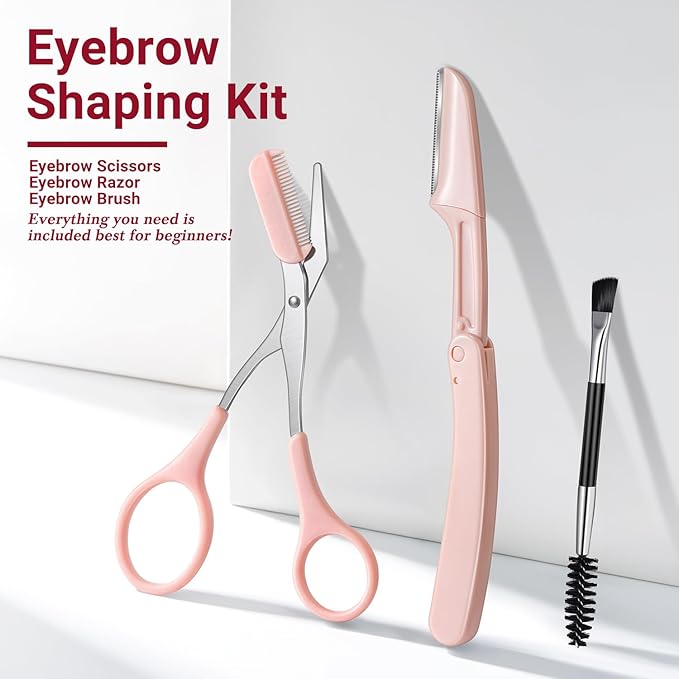 TsMADDTs Tweezers for Women Facial Hair, 8 in 1 Eyebrow Kit with Tweezers, Eyebrow Trimmer Scissors, Razor, Brush with Travel Bag, Hair Plucking Daily Beauty Tools