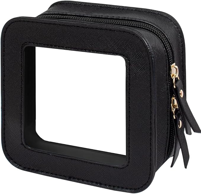 2 Pcs Travel Clear Makeup Bag Set, Clear White Makeup Organizer with Zipper Leather Travel Bags for Toiletries Small Cosmetic Bags for Women Mini Make up Pouch Toiletry Bags Car Essentials