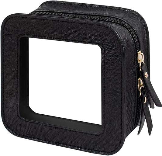 2 Pcs Travel Clear Makeup Bag Set, Clear White Makeup Organizer with Zipper Leather Travel Bags for Toiletries Small Cosmetic Bags for Women Mini Make up Pouch Toiletry Bags Car Essentials