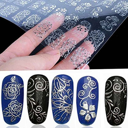 Warm Girl 108Pcs 3D Silver Flower Nail Art Stickers Decals Stamping DIY Decoration Tools