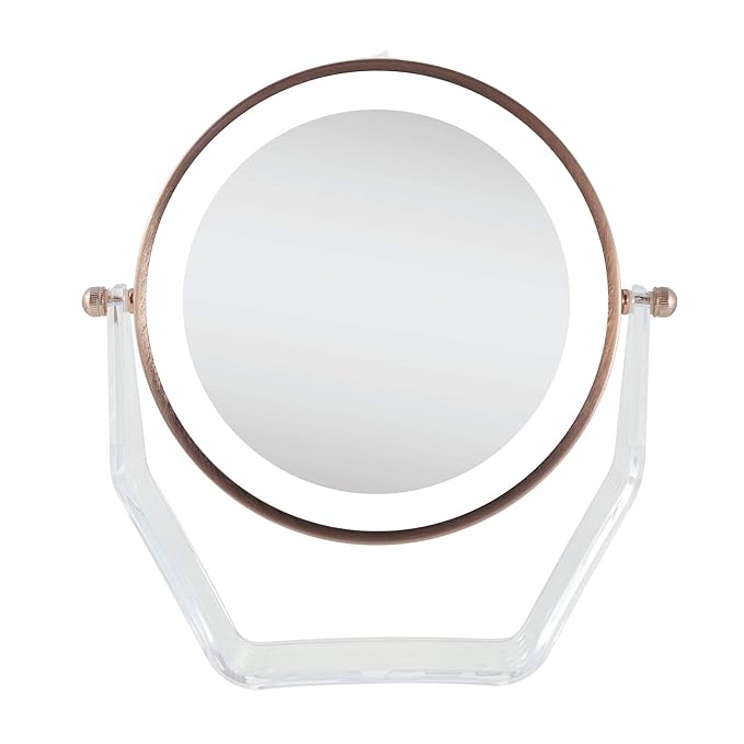 Zadro LED Lighted 8X/1X Magnification Two-Sided Swivel Acrylic Base Vanity Makeup Mirror for Bedroom, Bathroom and Tabletop in Rose Gold
