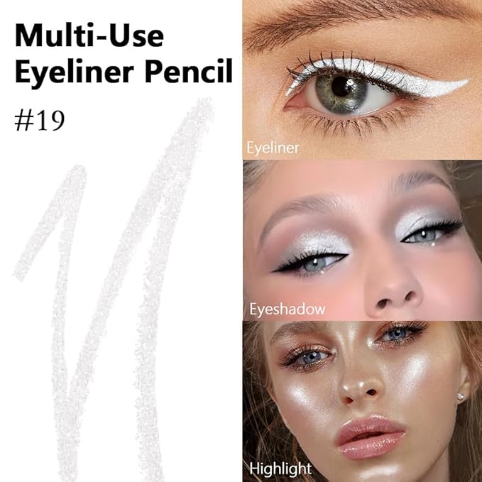 Kaely Gel Eyeliner Pencil for Women, Pearl White Eye Liner Waterproof Smudge Proof with Sharpener, Waterline Eye Makeup Liners, delineador de ojos contra el agua, Vegan & Cruelty-Free, 19