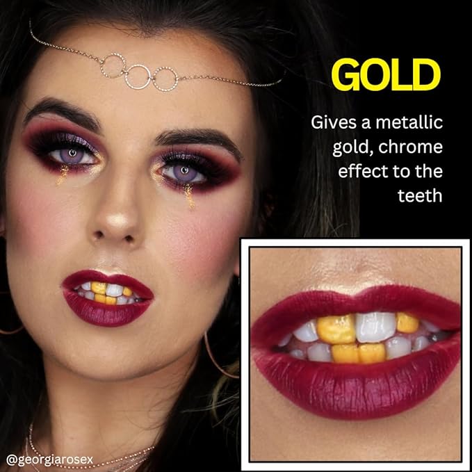 Mehron Makeup Tooth FX Gold | Temporary Tooth Paint | Perfect for Creating Gold Teeth SFX & Pirate Teeth Makeup for Halloween, Costume, Cosplay, & Theater .125 oz (4 ml)