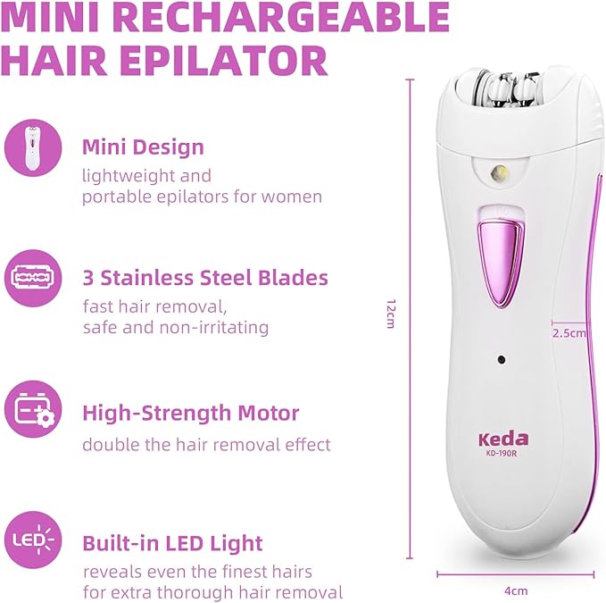 Smooth Glide Epilator for Women Face, Portable Facial Epilator for Women, Rechargeable Face Trimmer with LED Light for Facial, Armpit, Bikini and Leg
