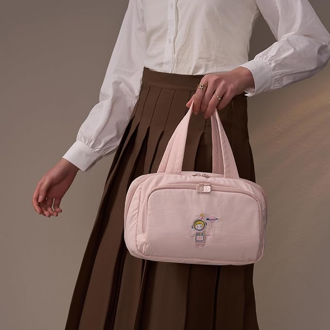 Makeup bag, Large Capacity Cosmetic Bag for Women, Portable Wide-open Toiletry Bag, Travel Makeup Bag with TPU Compartments for Accessories, Essentials, Toiletries, Makeup Brush Bag, Pink