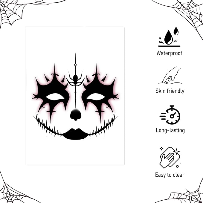 Halloween Face Tattoo Stickers, Spooky Temporary Tattoo Decals, Face Tattoos,Halloween Makeup Sticker Tattoos,Halloween Face Tattoo Sticker Art for Women Adults Kids 8Pcs