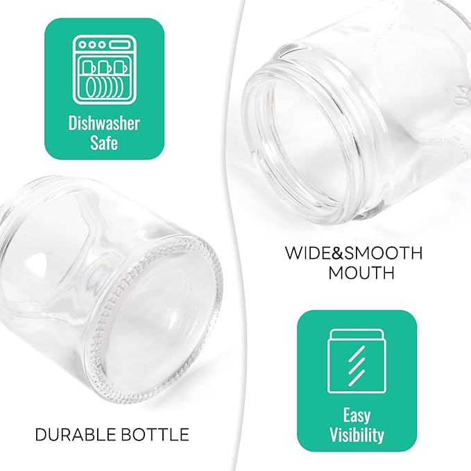 4 oz Clear Round Glass Jars with Black Lids 24 Pack- Portable Empty Glass Containers with Inner Liners for Cosmetic, Food Storage, Body Butters, Body Butter, Candle Jars