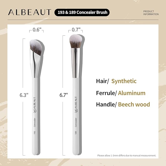 Concealer Makeup Brushes Set, Angled Under Eye Brightening Brushes for Liquid, Cream, Stick Concealer Foundation Nose Contour Eyeshadow Blending (189193)