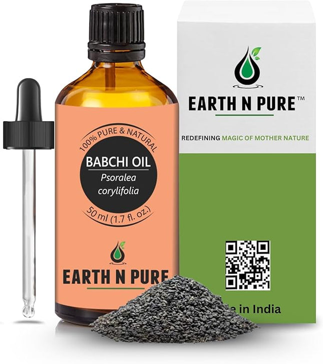Earth N Pure Babchi Oil (Bakuchi Oil) Cold Pressed, Natural & Therapeutic Grade with Glass Dropper - 50 ml