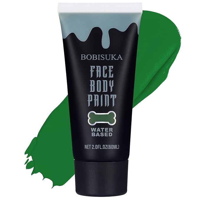 BOBISUKA Green Face Body Paint, Water Based Face Painting for Art Theater Halloween Party Cosplay Clown SFX Makeup for Women Adults, Non-Toxic Washable