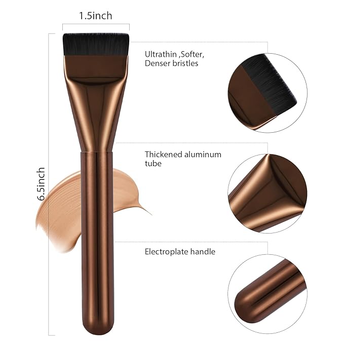 Flat Foundation Brush,Korean Makeup Brush Spatula Facial Brush for Liquid Foundation,Premium Face Makeup Brush for Blending Cream (Coffee)
