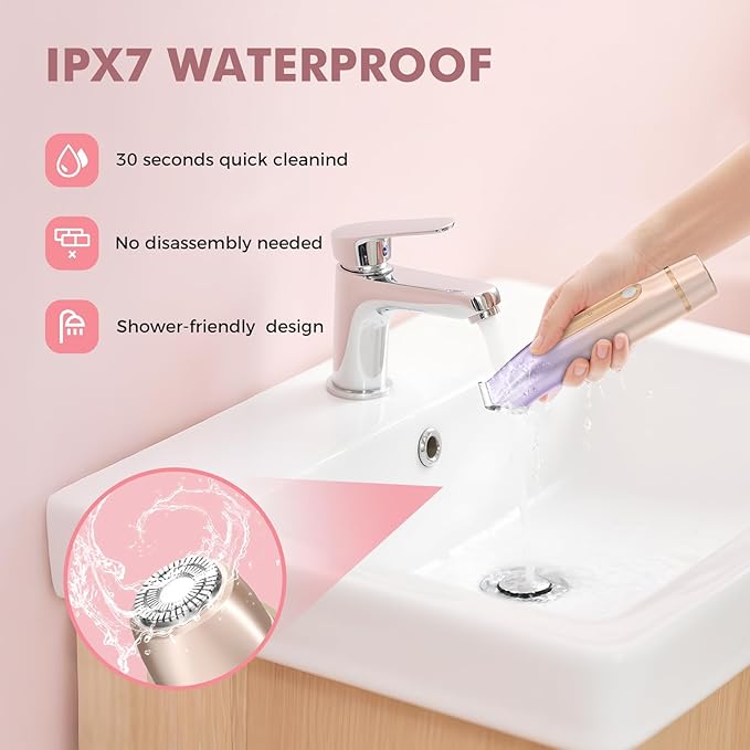 2 in 1 Bikini Trimmer for Women, Dual Head Electric Razor, IPX7 Waterproof Wet/Dry Use Women Electric Shaver, Painless Body Facial Hair Remover for Bikini Legs Arm Underarm, (Lavender)