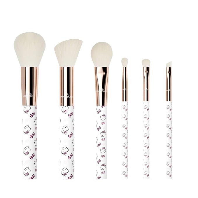 Impressions Vanity Hello Kitty Supercute Signature 6 PCs Makeup Brush Set, Super Cute Soft Makeup Brushes for Foundation, Face Powder, Make up Blending, Eye Shadow, and Liner Application (White)