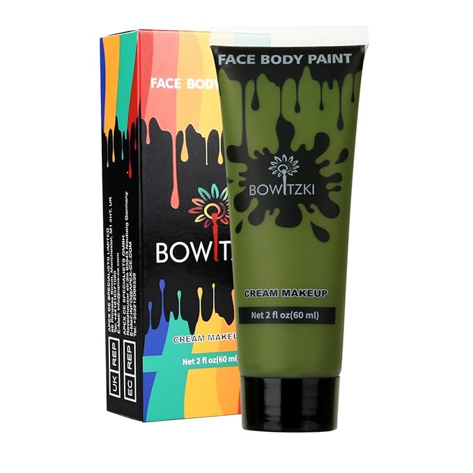 Bowitzki Face and Body Paint 2oz Cream Makeup 60ml Water Based Face Painting Special Effects For Adults Children Kids Halloween Christmas Party Stage Cosplay (Dark Green)