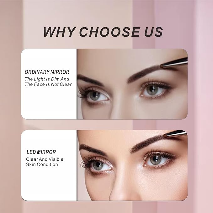 Makeup Mirror with Lights ，8 Inch 1X/10X Rechargeable Double Sided Magnifying , 360° Rotation LED HD Mirror with 3 Colors，Brightness Adjustable, Ideal for Daily Skincare and Professional Makeup