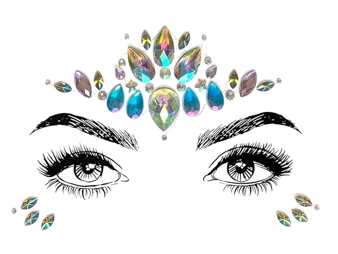6 Pcs Festival Party Face Jewels, Rhinestone Face Gems, Halloween Music Festival Birthday Rave Carnival Party Face Stickers