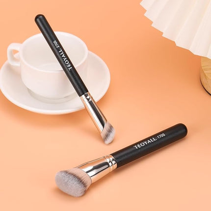 TEOYALL Foundation Contour Brush Set, 2PCS Angled Synthetic Kabuki Brush for Blending Setting Concealing Buffing with Liquid, Cream and Powder Cosmetic (170S/270S)