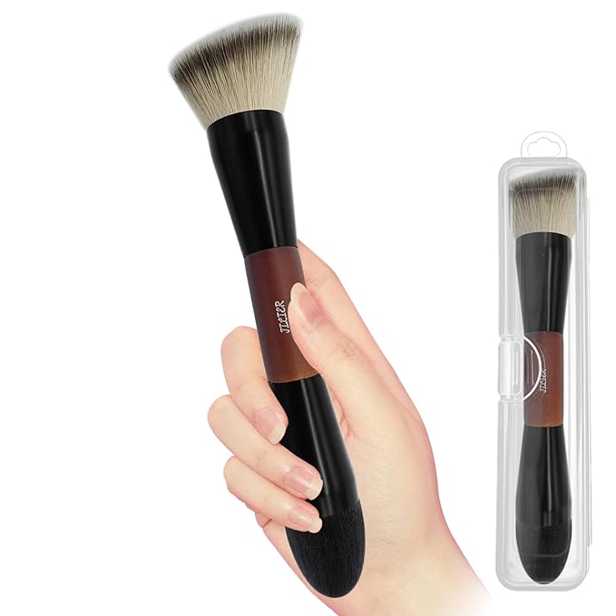 Double Ended Foundation Brush & Blending Brush for Makeup, Soft, Dense Bristles for Sensitive Skin, Duo Blush Brush for Liquid, Powder, Cream, Blending, Buffing–Travel-Friendly, Kabuki Makeup Brushes