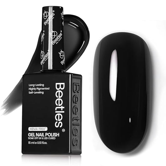 Beetles Black Gel Nail Polish – Hema Free Silent Charm Gel Polish, 15ml Long-Lasting Soak Off UV LED Glossy Manicure for DIY Nail Art