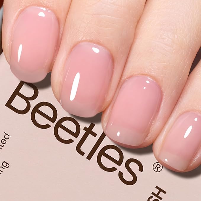 Beetles Nude Pink Gel Nail Polish, 15ml Neutral Sheer Pink Jelly Gel Polish Translucent Effect Nail Concealer Spring Summer Color Soak off UV French Nail Art Design DIY Manicure Gift for Women