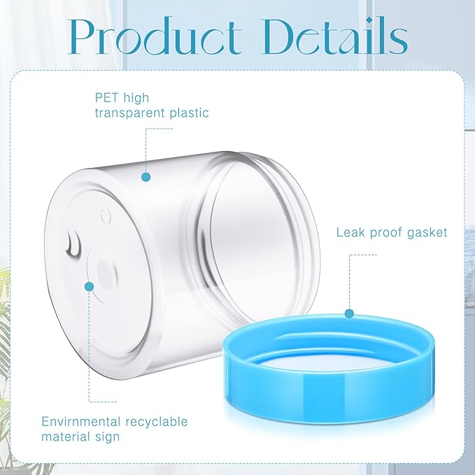 Patelai 4 Pieces Round Wide-mouth Leak Proof Plastic Container Jars with Lids for Travel Storage Makeup Beauty Products Face Creams Oils Salves Ointments DIY Making(8 Ounce,Blue)