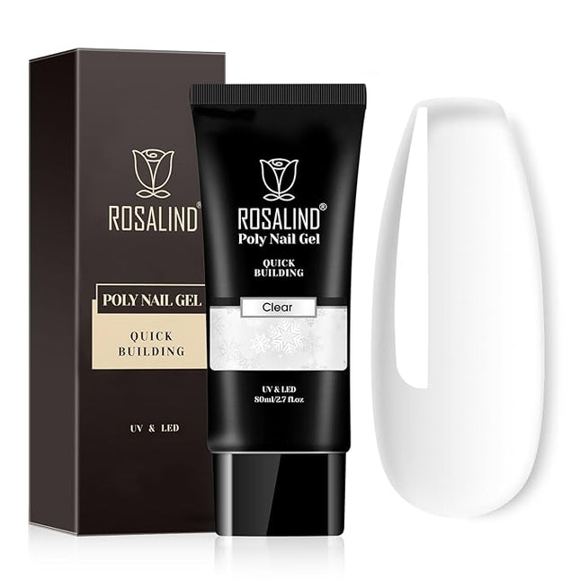 ROSALIND Clear Acrylic Poly Nail Gel 2.7 oz Poly Extension Gel for Nail Art Decoration, Nail Thickening Extension Builder Clear Gel Easy to DIY Use at Home Need UV Lamp