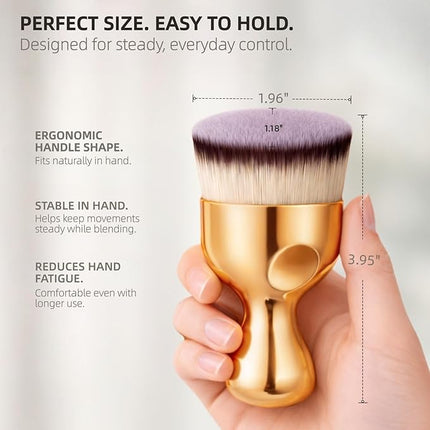 Angled Kabuki Brush – High-Density Face & Body Blending Makeup Brush for Liquid Foundation, Bronzing Lotion, Concealer, Powder, Cream, Contouring, Buffing & Streak-Free Self Tanner Applicator