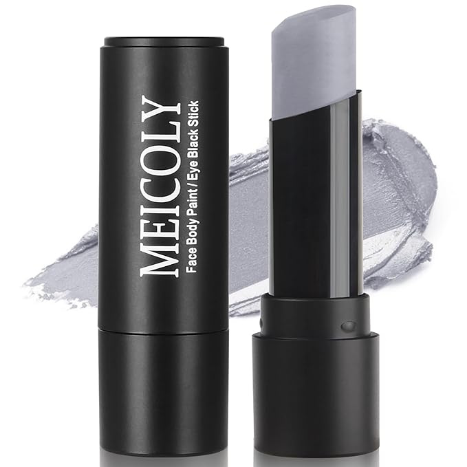 MEICOLY Light Grey Eye Black Stick,Waterproof Eye Black Baseball Softball Football Lacrosse,Gray Grey Face Body Paint Stick for Halloween SFX Zombie Grayscale Homestuck Cosplay Makeup