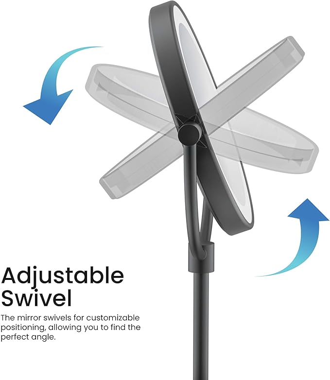 KIBI Circular LED Free Standing Magnifying Makeup Mirror | 360-Degree Swivel Shaving Mirror with Adjustable Brightness | Dual-Sided Vanity Mirror with 5X Magnification (Matte Black, KMM104)