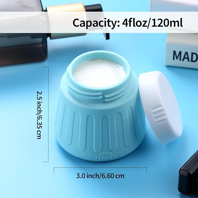 Gemice 4 OZ Travel Size Containers for Toiletries, Leak-Proof Silicone Slime Jars with Lids, BPA Free Small Round Cosmetic Slime Container for Lotion, Cream, Ointments, Travel Storage (4 Pack)