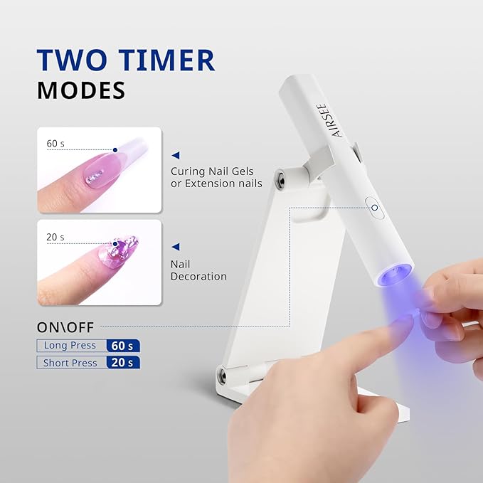 AIRSEE Mini Handheld UV Light for Gel Nails with Stand,Portable Rechargeable Nail Lamps,2 Timers for Fast Nail Extension,Rhinestone Glue Decoration,Gel Nail Strips at Home,Travel(White)