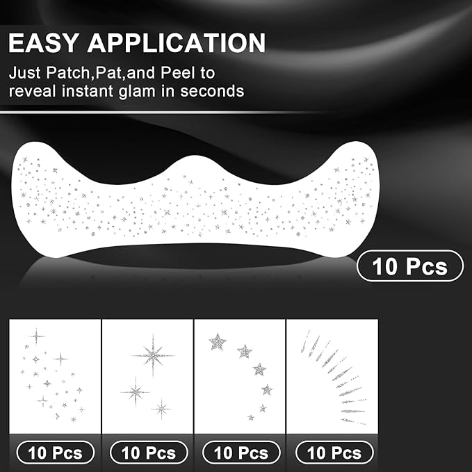 20PCS Glitter Freckles, Glitter Freckles Face Tattoo, Sparkle Freckles for Women and Kids, Cute Star Waterproof Silver Temporary Face Tattoos Glitter Glow Up Patches Makeup Patches (Silver)
